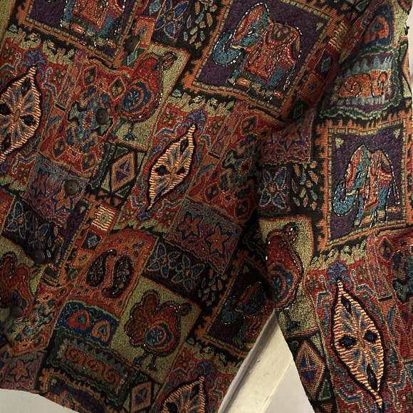 Chico's Red and Orange Blazer with Geometric Patterns - Picture 4 of 7